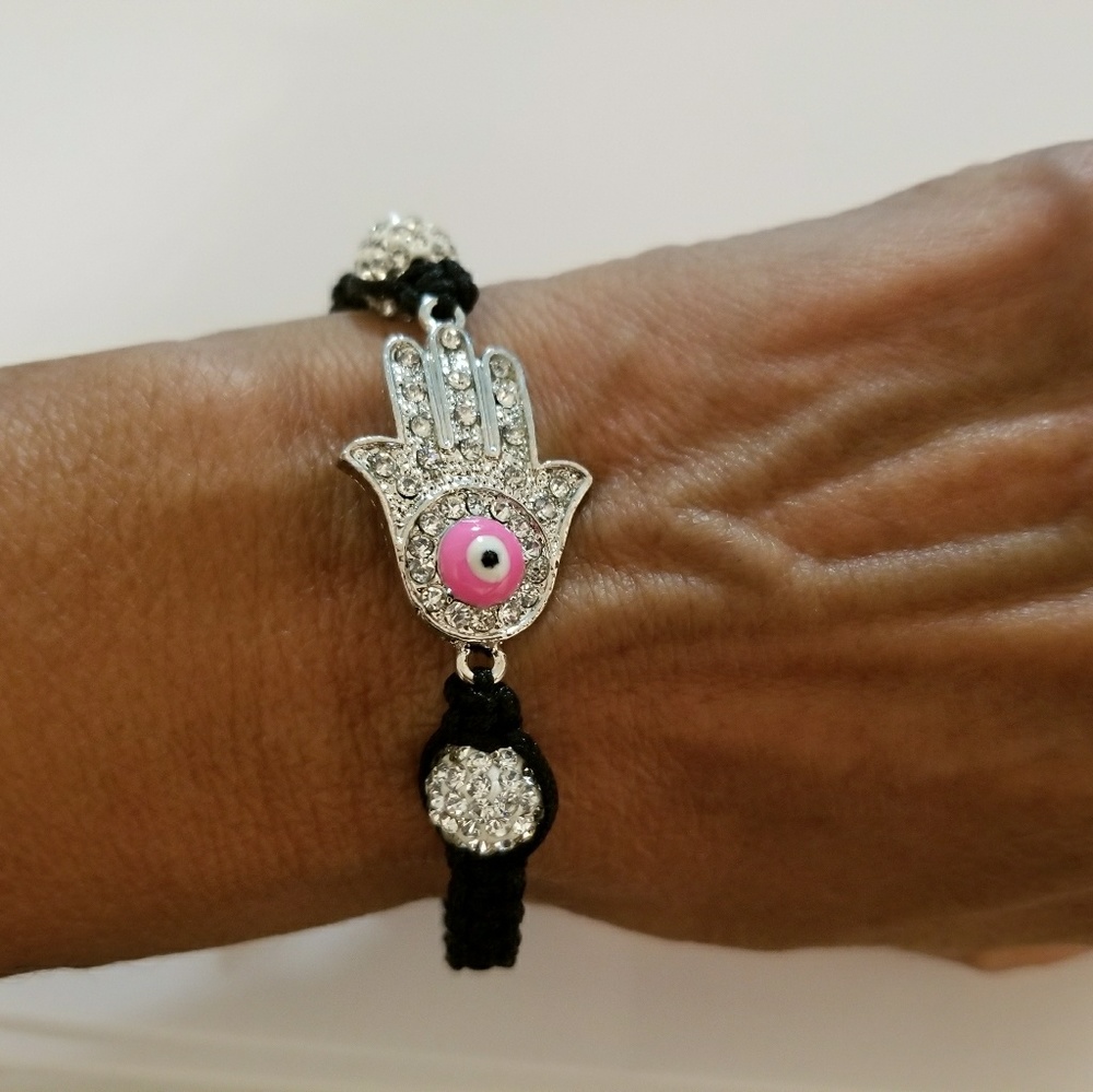 Hamsa bracelet, Pink evil eye,  Adjustable